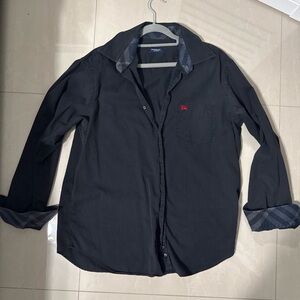 Burberry Black Button-Down Shirt with Red Chest Logo